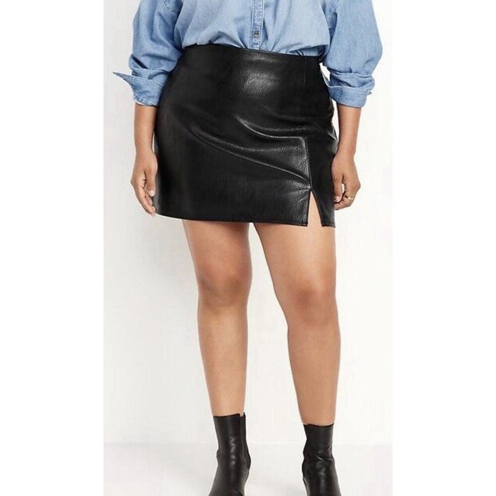 Old Navy Faux Leather Mini Skirt Women's 2XL Black Plus Heritage A-Line